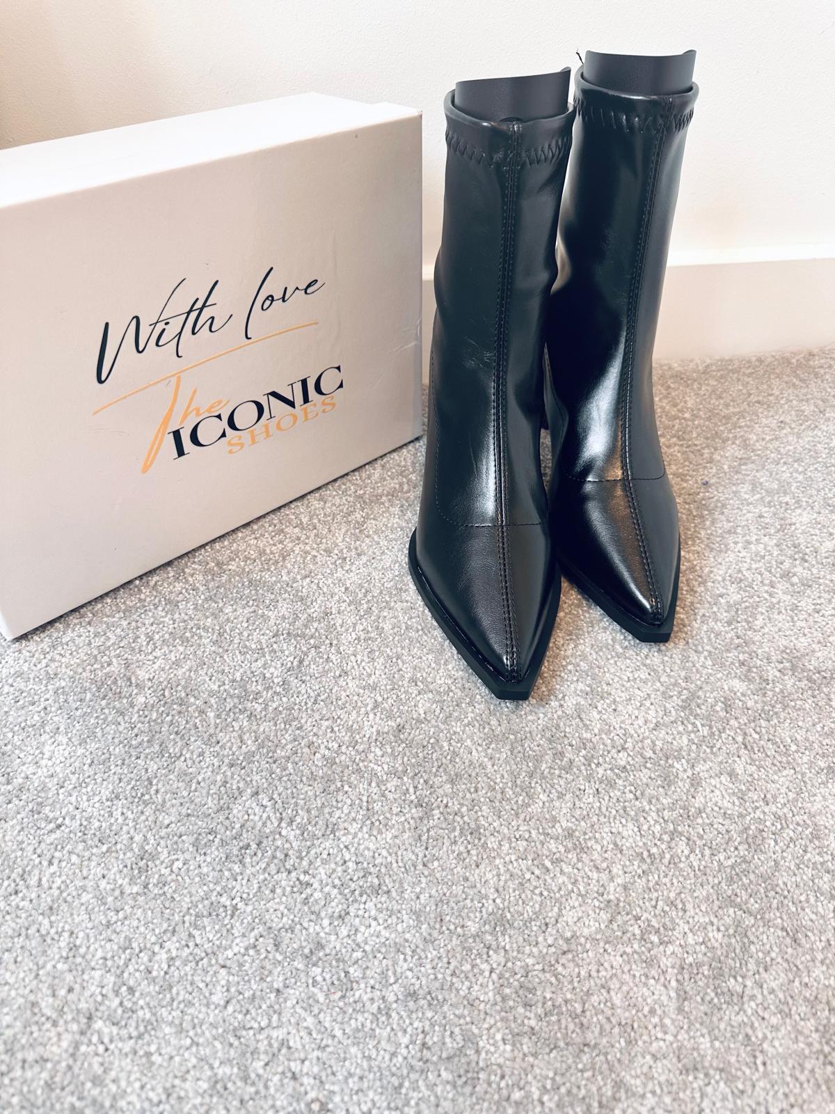 Ankle Pointed Toe Thin High Heel Zipper Patent Leather Boots ELIANA