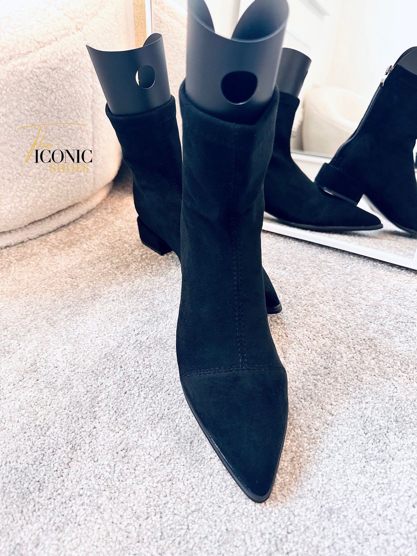 Suede Pointed-Toe Ankle Boots with Rear Zipper and Square Heel SIENNA
