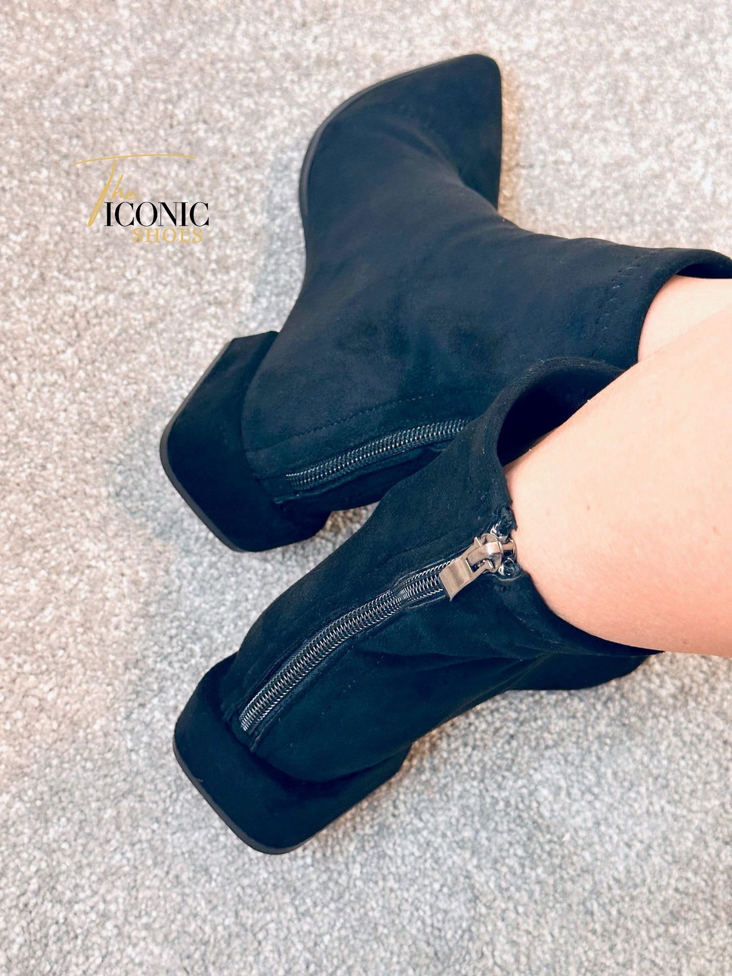Suede Pointed-Toe Ankle Boots with Rear Zipper and Square Heel SIENNA