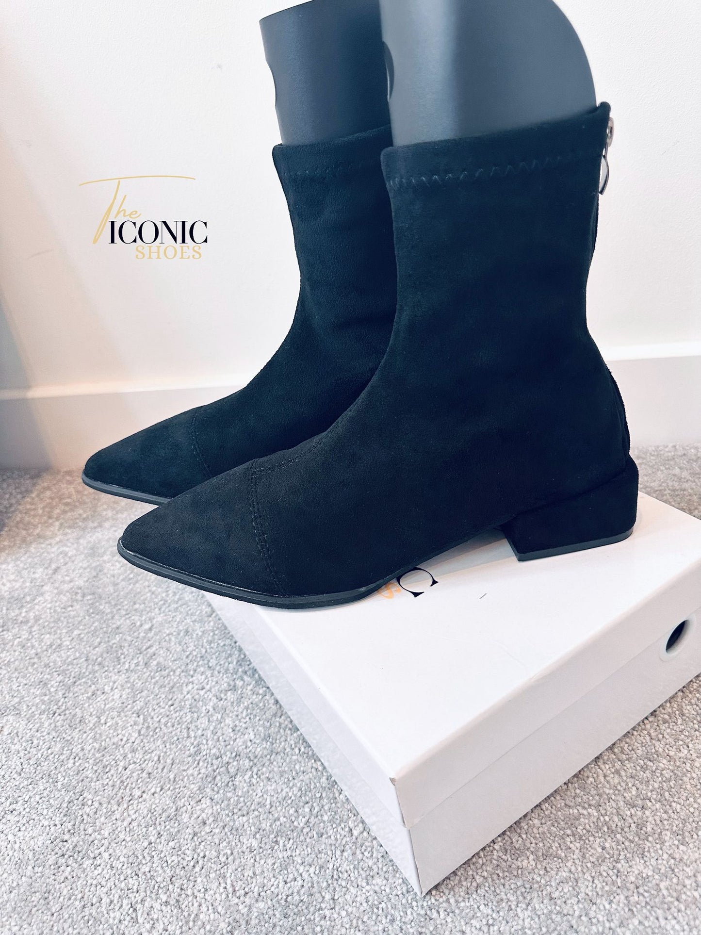 Suede Pointed-Toe Ankle Boots with Rear Zipper and Square Heel SIENNA