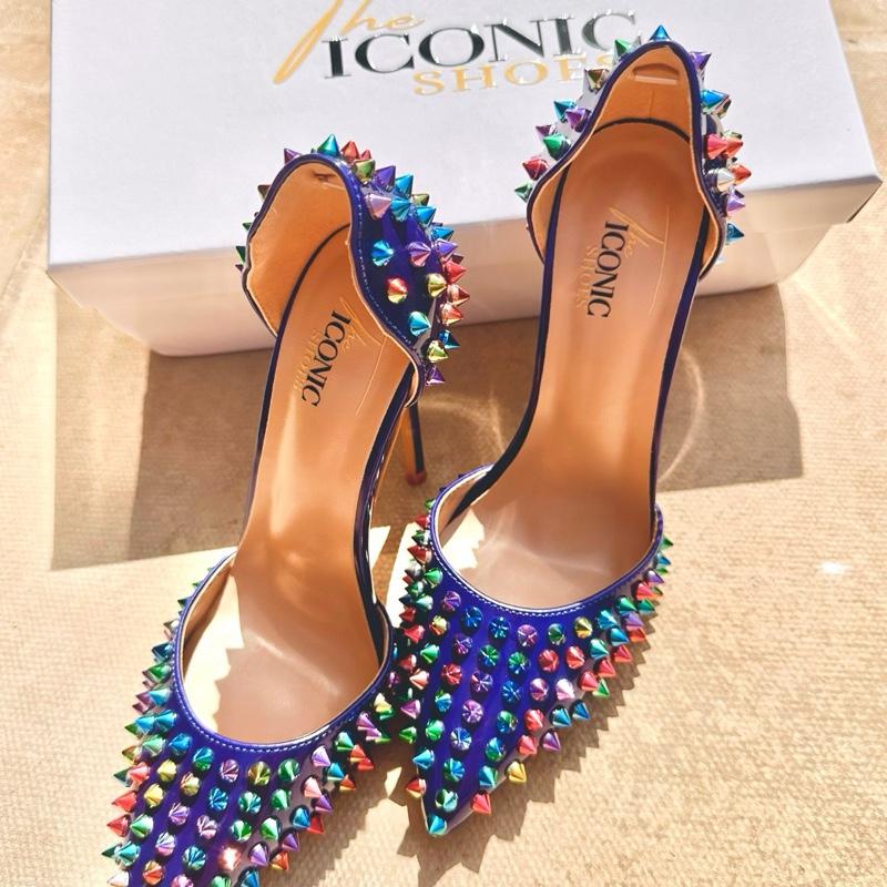 ICONIC Royal BLUE Fashion Lady Mixed Colour Studded Luxury Stiletto