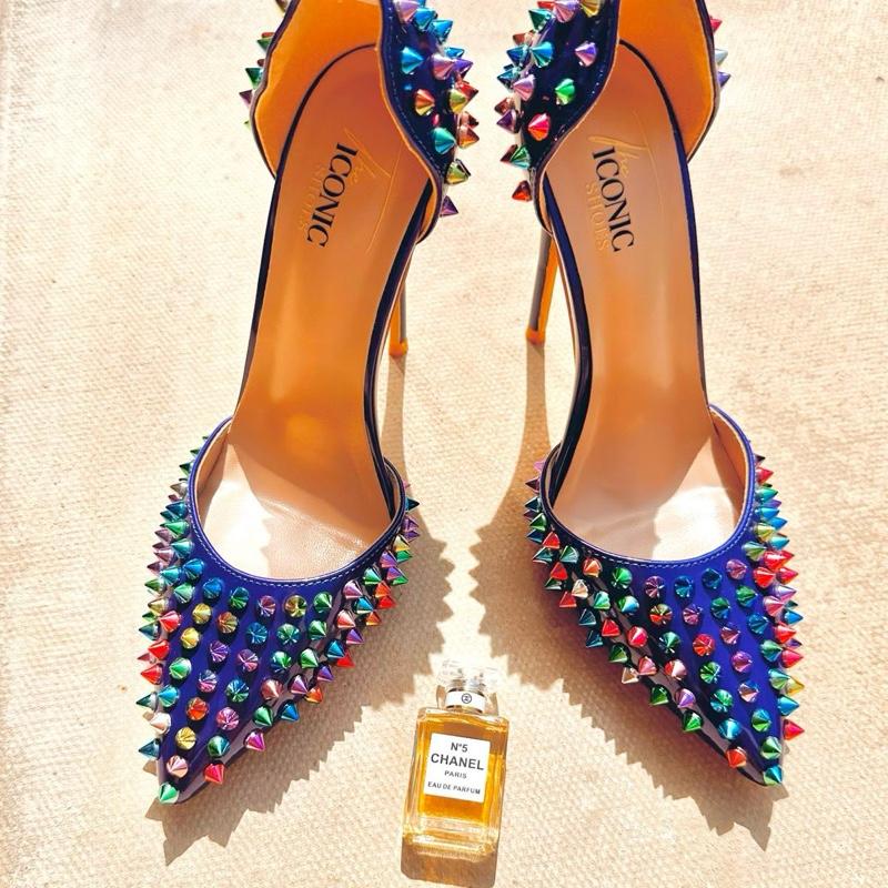 ICONIC Royal BLUE Fashion Lady Mixed Colour Studded Luxury Stiletto