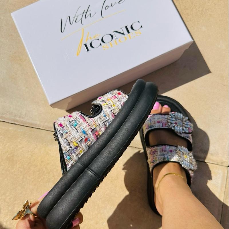 Rhinestones Platform Cross Strap Sandals /Slips On MORGAN