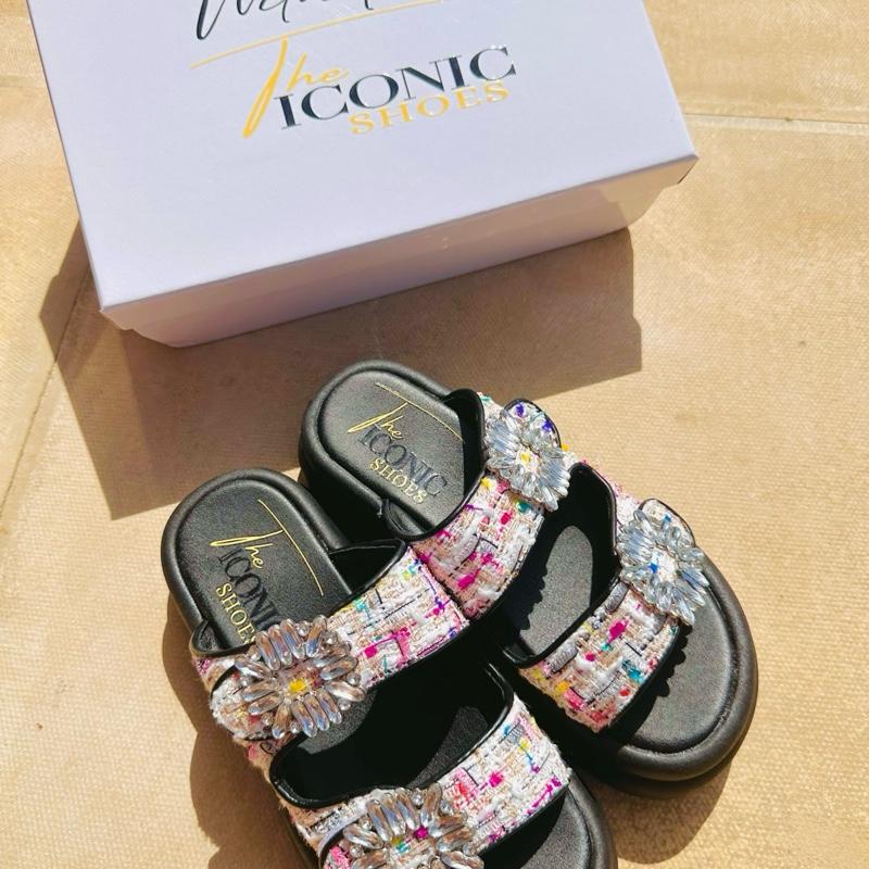 Rhinestones Platform Cross Strap Sandals /Slips On MORGAN