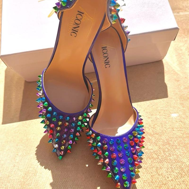 ICONIC Royal BLUE Fashion Lady Mixed Colour Studded Luxury Stiletto
