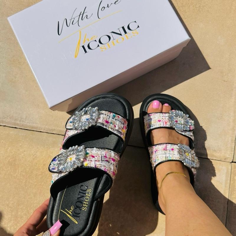 Rhinestones Platform Cross Strap Sandals /Slips On MORGAN