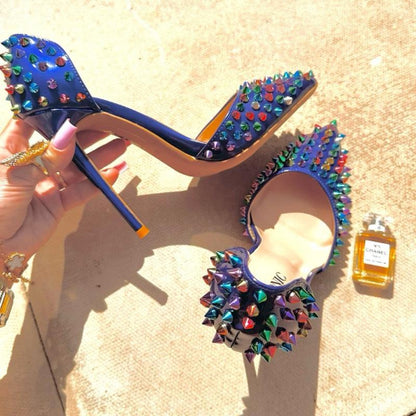 ICONIC Royal BLUE Fashion Lady Mixed Colour Studded Luxury Stiletto