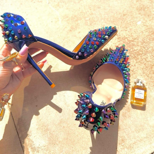ICONIC Royal BLUE Fashion Lady Mixed Colour Studded Luxury Stiletto