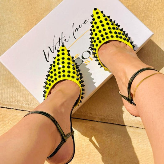 Mixed Colour Studded Luxury Stiletto heels NEON FASHION LADY YELOW