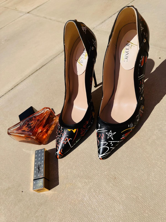 Sunrise – Graffiti Pointed Toe Banquet Stiletto Black