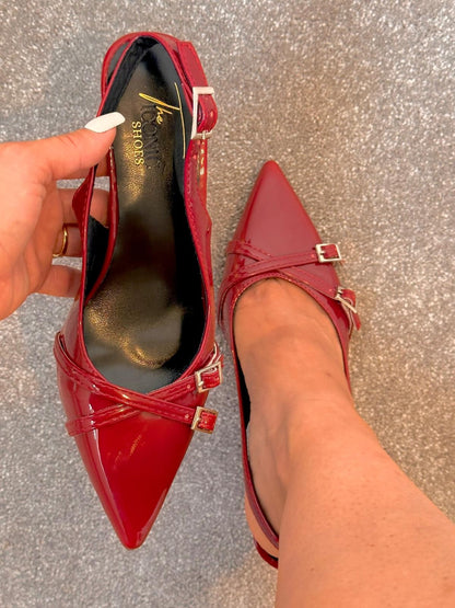 Patent Leather Pointed Toe Heels – MRS ELEGANT WINE RED