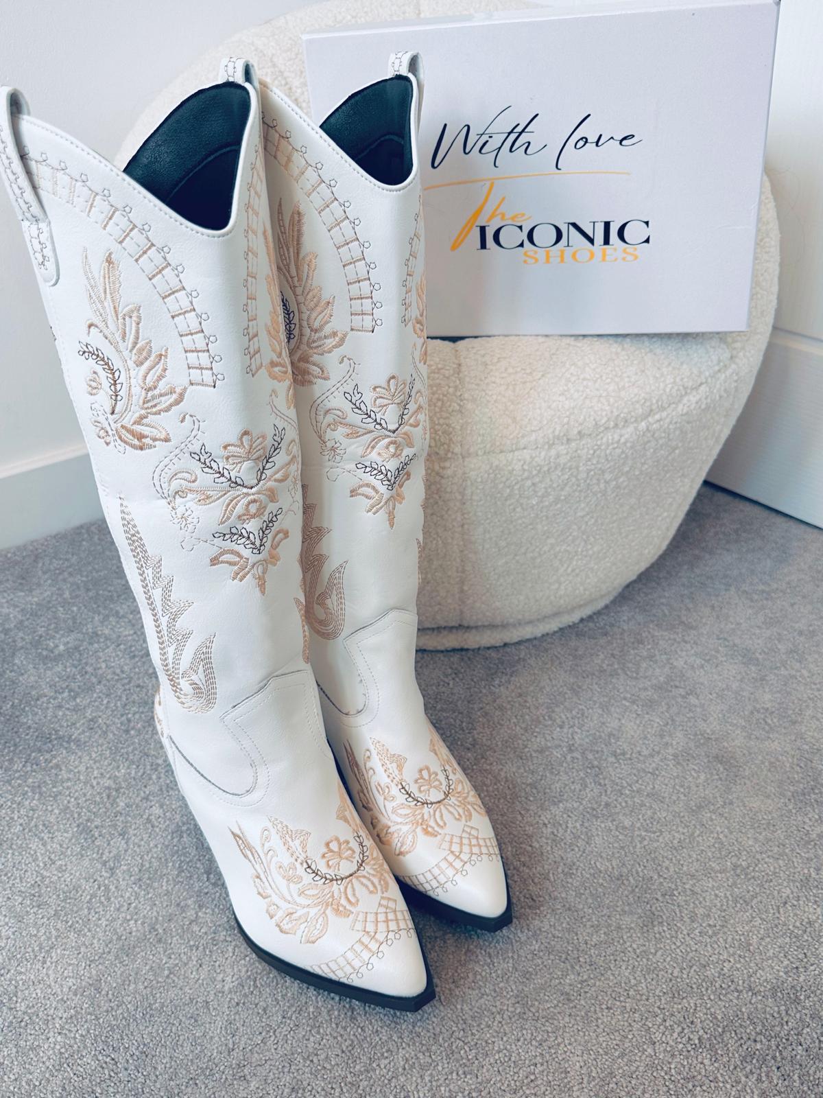 Vintage Embroidery Knee High Cowgirls Boots Pointed Toe MRS JOLENE