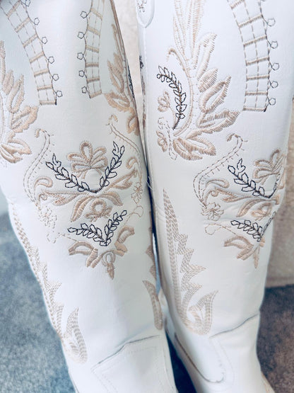 Vintage Embroidery Knee High Cowgirls Boots Pointed Toe MRS JOLENE