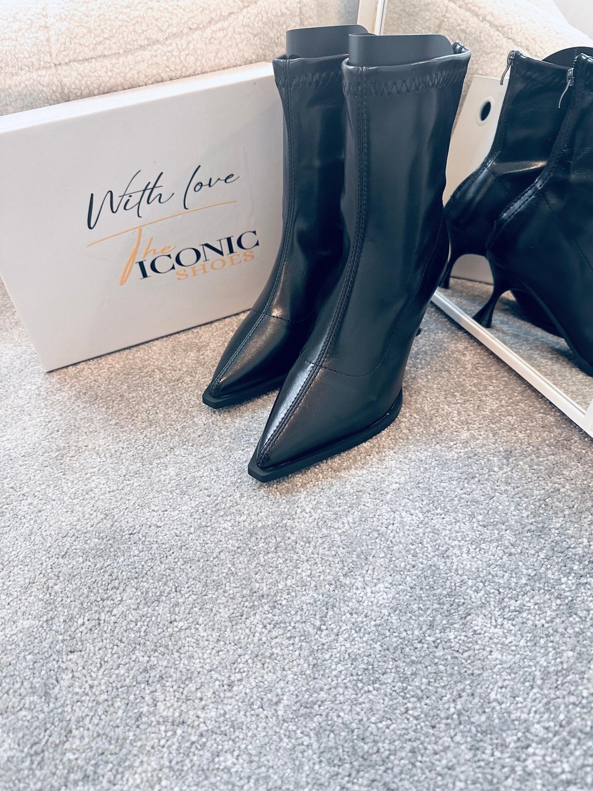 Ankle Pointed Toe Thin High Heel Zipper Patent Leather Boots ELIANA