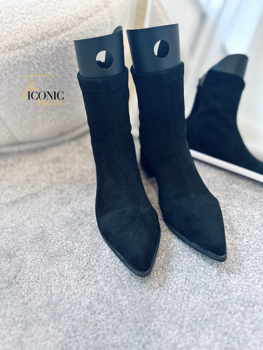 Suede Pointed-Toe Ankle Boots with Rear Zipper and Square Heel SIENNA