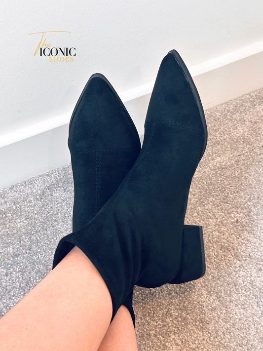 Suede Pointed-Toe Ankle Boots with Rear Zipper and Square Heel SIENNA