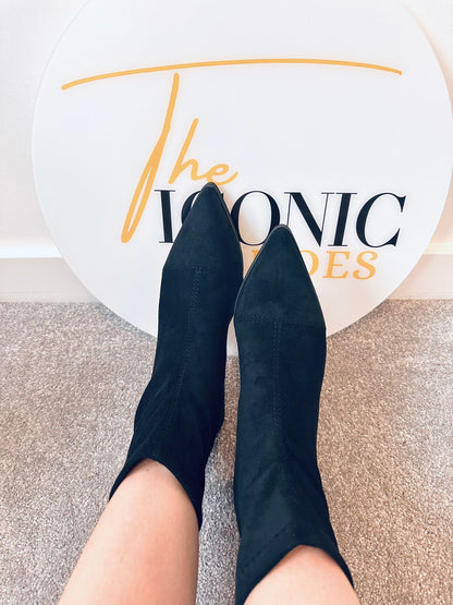 Suede Pointed-Toe Ankle Boots with Rear Zipper and Square Heel SIENNA