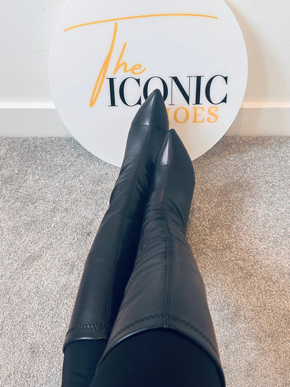 Zipper Knee High patent leather Thin High Heel pointed toe Alana