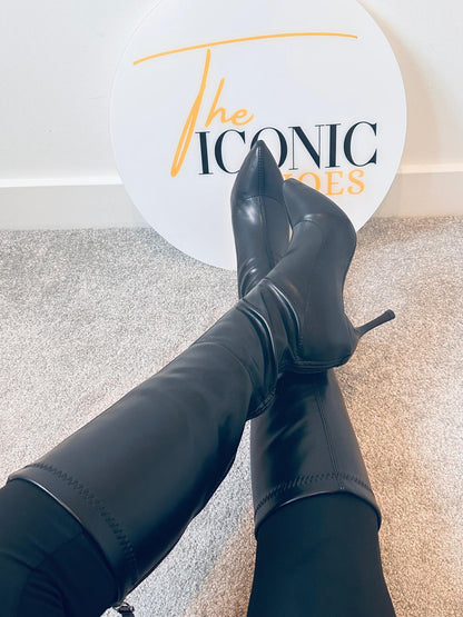 Zipper Knee High patent leather Thin High Heel pointed toe Alana