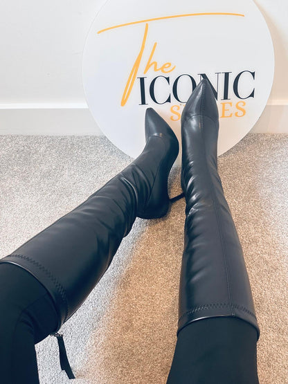 Zipper Knee High patent leather Thin High Heel pointed toe Alana