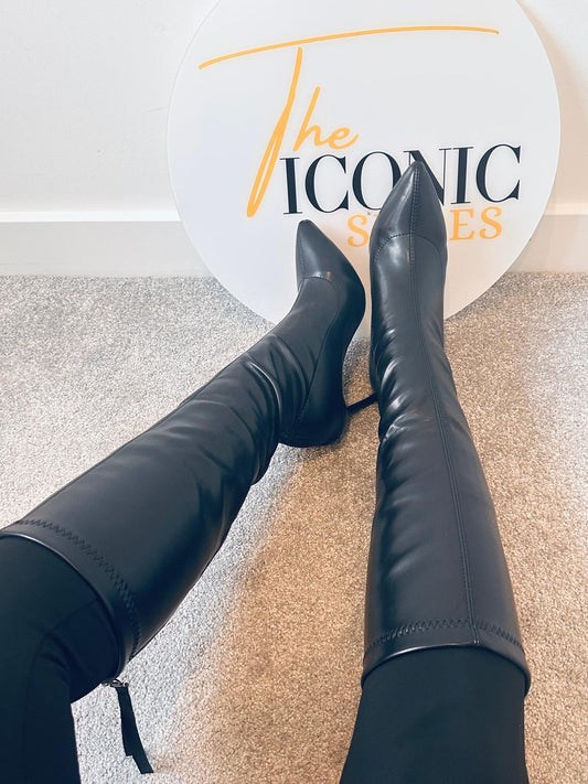 Zipper Knee High patent leather Thin High Heel pointed toe Alana