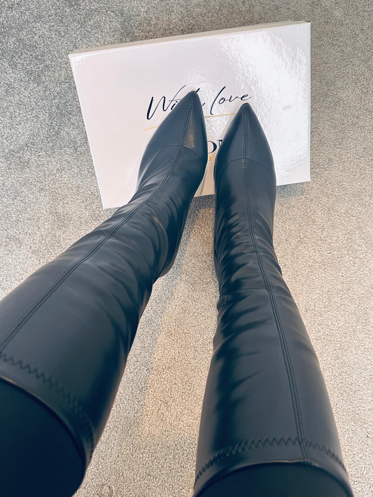 Zipper Knee High patent leather Thin High Heel pointed toe Alana