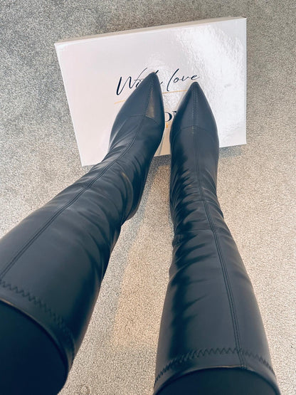 Zipper Knee High patent leather Thin High Heel pointed toe Alana