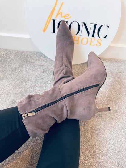 Ankle Zipper Pointed Toe Suede Elegant Thin heel Boots LILI