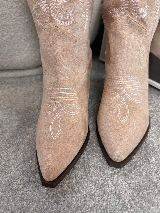 Vintage Suede Embroidery Knee High Cowgirls Boots Pointed Toe WESTERN LUXE