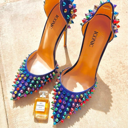 ICONIC Royal BLUE Fashion Lady Mixed Colour Studded Luxury Stiletto