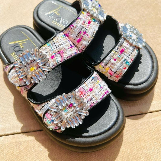 Rhinestones Platform Cross Strap Sandals /Slips On MORGAN