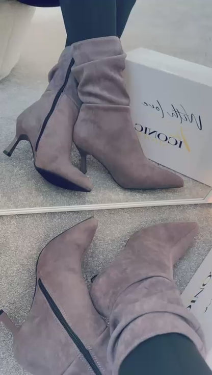 Ankle Zipper Pointed Toe Suede Elegant Thin heel Boots LILI